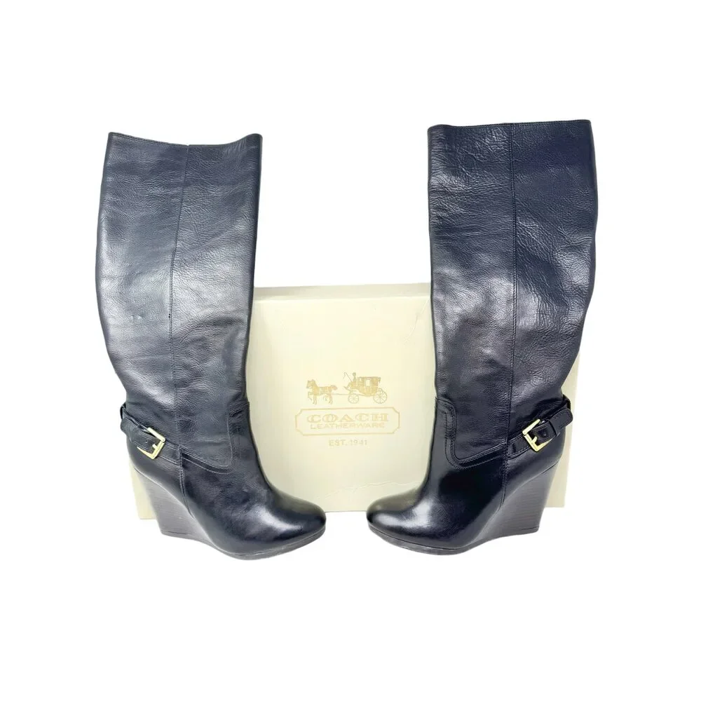 Shoe Size 8 Coach Black Leather Boots